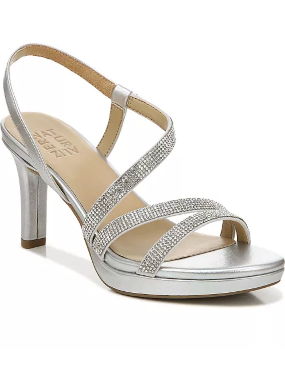 Silver Rhinestone Strappy High Heel Sandals - Women